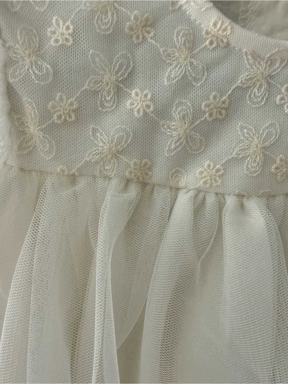 New! Girls White Tulle Party Top with Embroidered Yoke 18M-2T